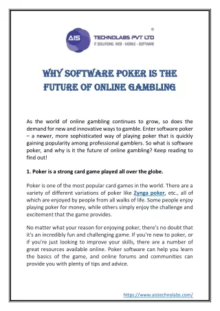 Why software poker is the future of online gambling