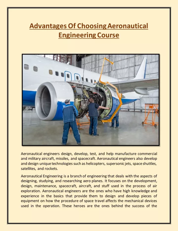 advantages of choosing aeronautical engineering