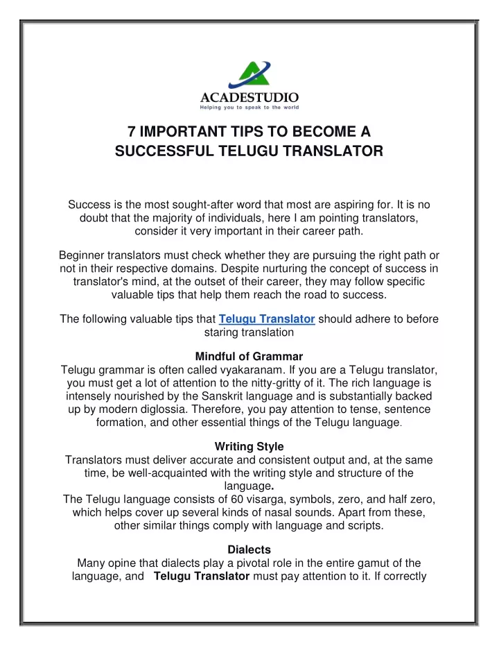 7 important tips to become a successful telugu