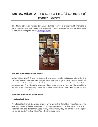 Andrew Hilton Wine & Spirits Tasteful Collection of Bottled Poetry!