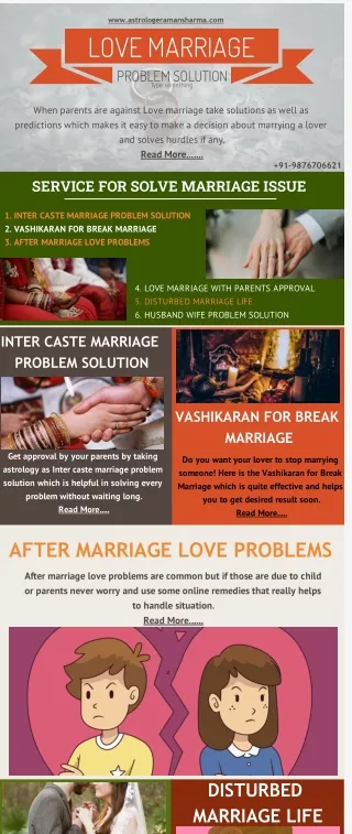 Love marriage Problem solutions - inter caste, parents approval, husband wife