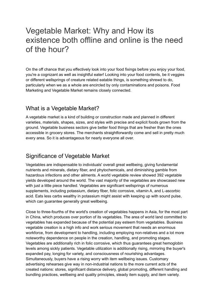 vegetable market why and how its existence both