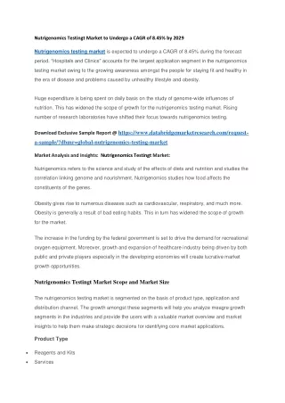 nutrigenomics testingt market to undergo a cagr