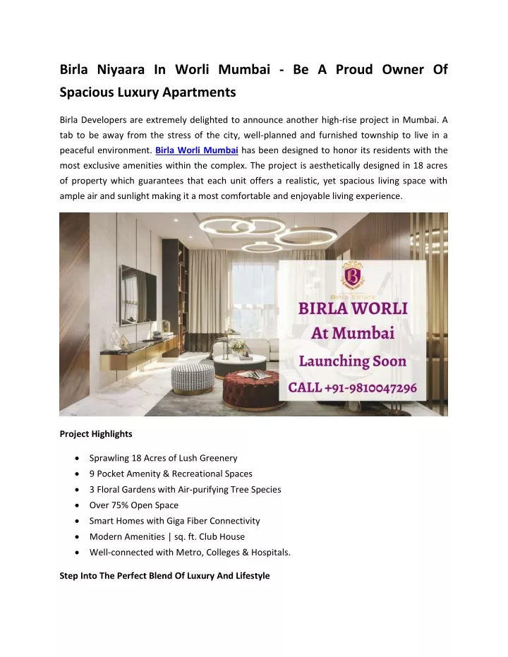 birla niyaara in worli mumbai be a proud owner of