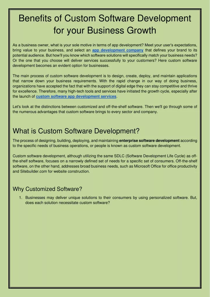 benefits of custom software development for your