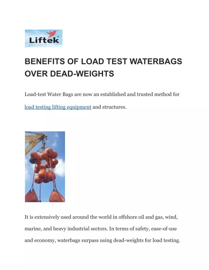 benefits of load test waterbags over dead weights