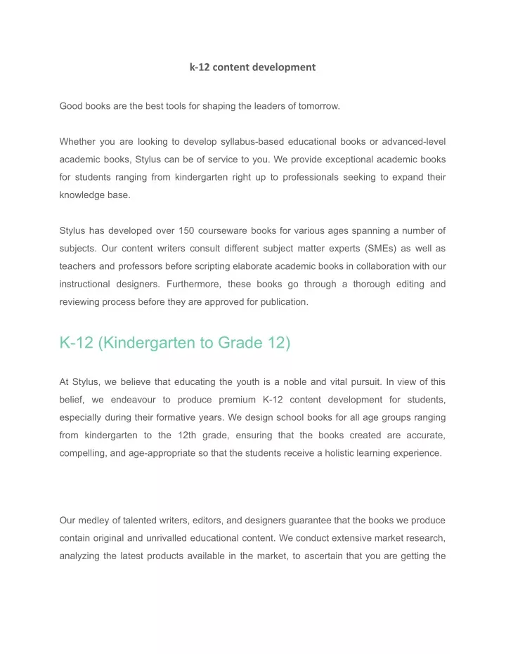 k 12 content development