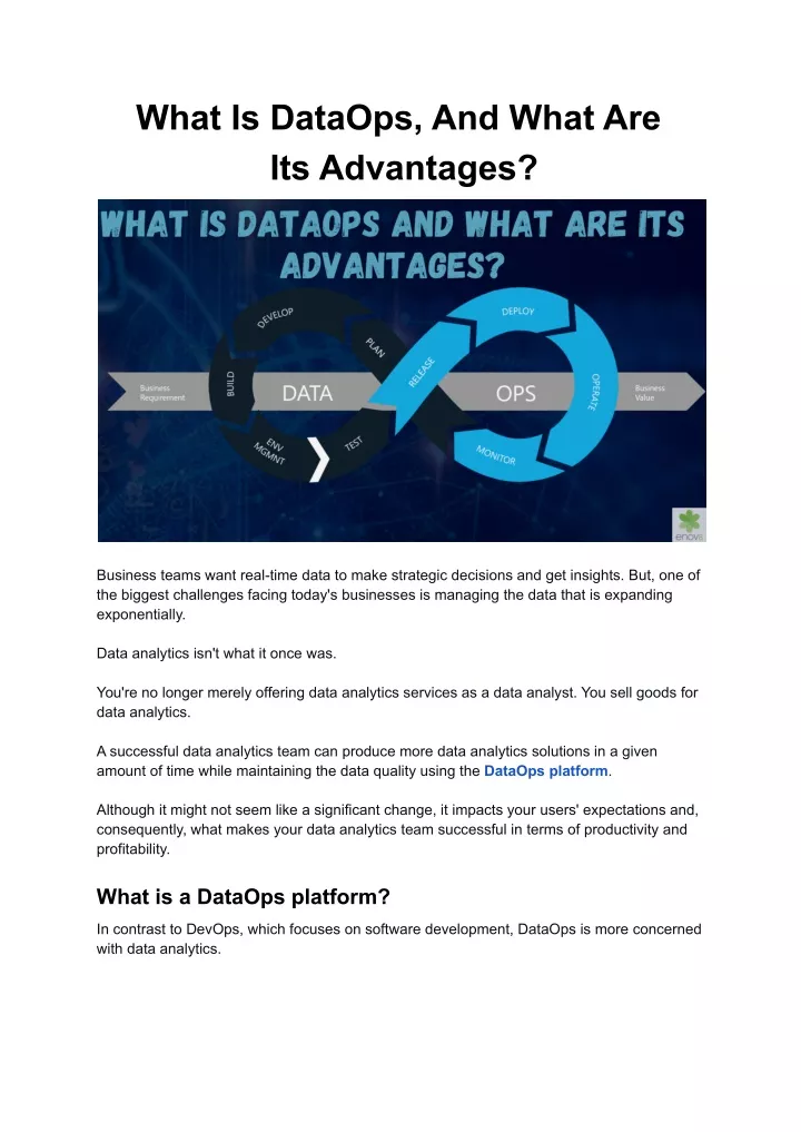 what is dataops and what are its advantages