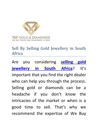 Sell By Selling Gold Jewellery in South Africa