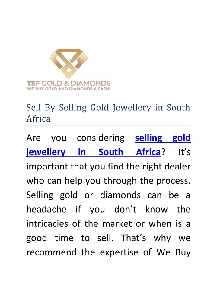 sell by selling gold jewellery in south africa