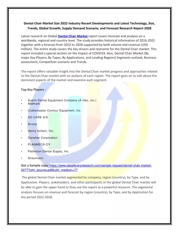 dental chair market size 2022 industry recent