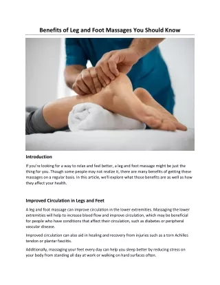 Benefits of Leg and Foot Massages You Should Know