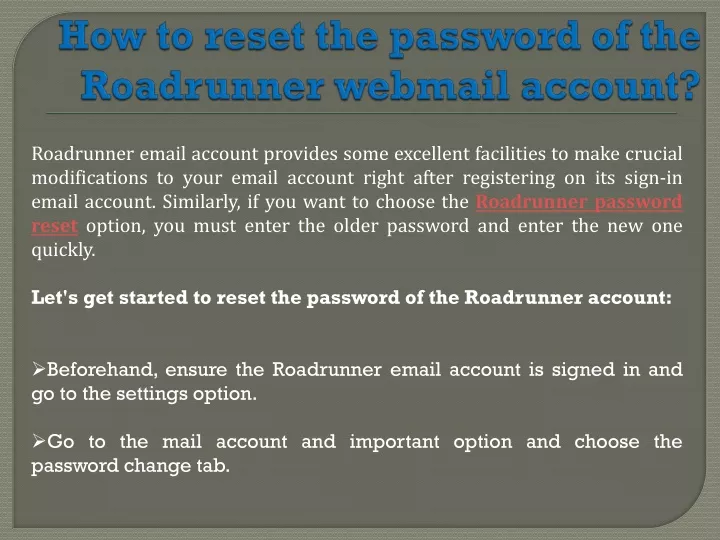 how to reset the password of the roadrunner webmail account