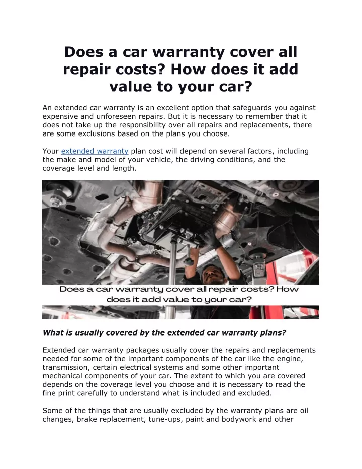 PPT - Does A Car Warranty Cover All Repair Costs. How Does It Add Value ...