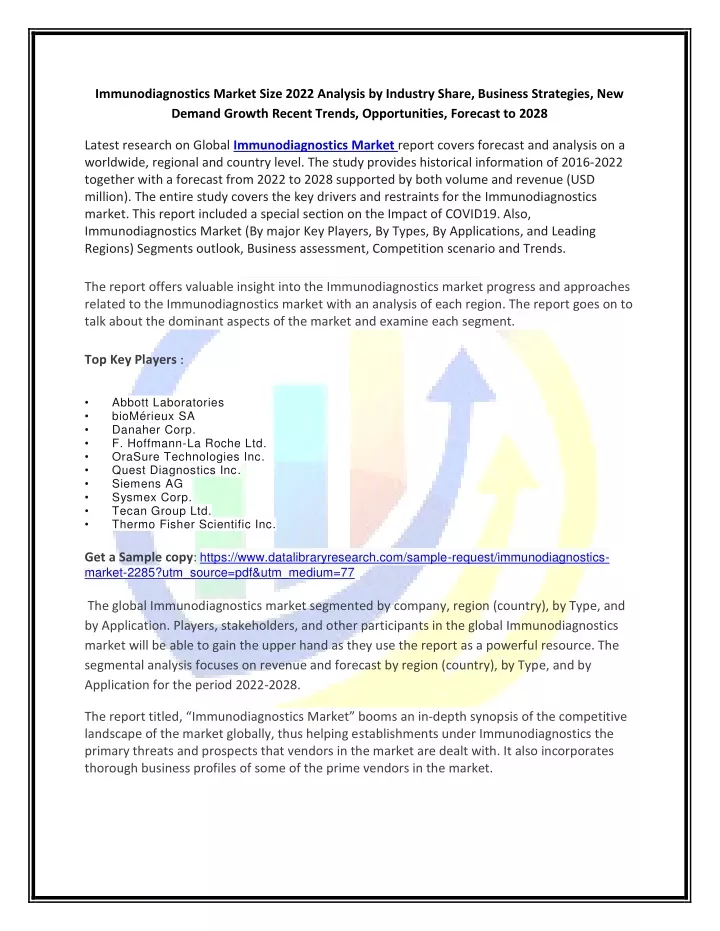 immunodiagnostics market size 2022 analysis