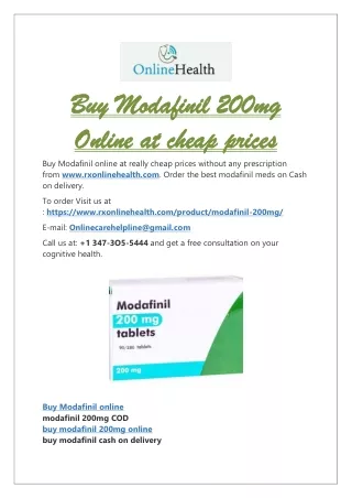 Buy Modafinil 200MG online without prescription with fast delivery.