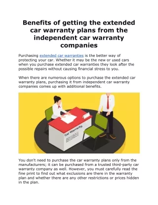 Benefits of getting the extended car warranty plans from the independent car warranty companies