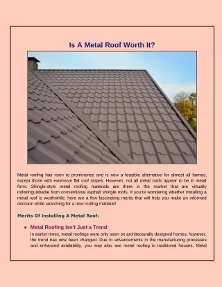 Is Installing Metal Roof A Good Idea?