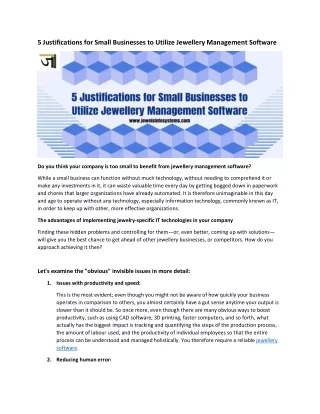 5 Reasons for Small Businesses Using Jewellery Production Software