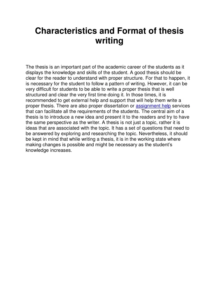 thesis writing characteristics and format