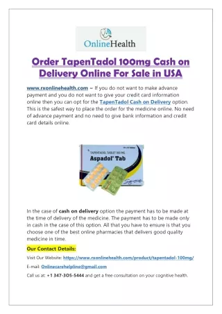 TapenTadol Online for sale | Buy TapenTadol 100mg Cash on Delivery