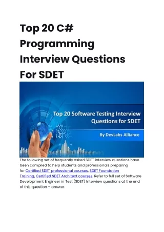 top 20 C# programming interview questions for SDET