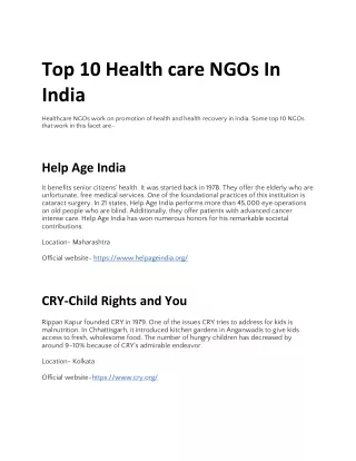Healthcare NGO in india