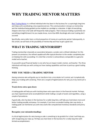 WHY TRADING MENTOR MATTERS