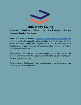 Important Services Offered by Southampton Student Housing Service Providers