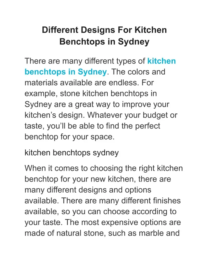 different designs for kitchen benchtops in sydney