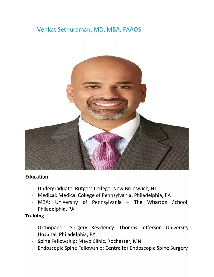 venkat sethuraman md mba faaos