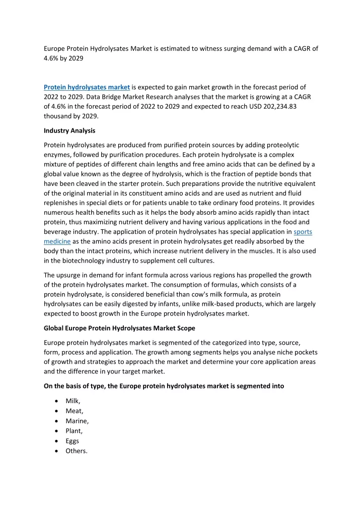 europe protein hydrolysates market is estimated