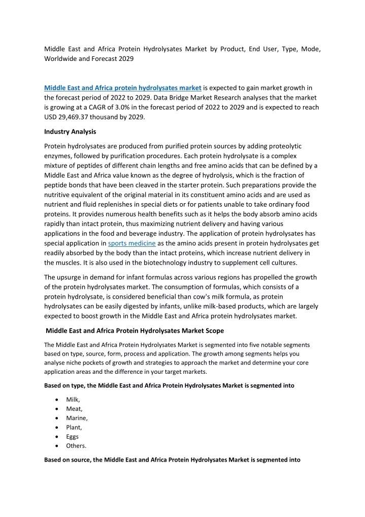 middle east and africa protein hydrolysates