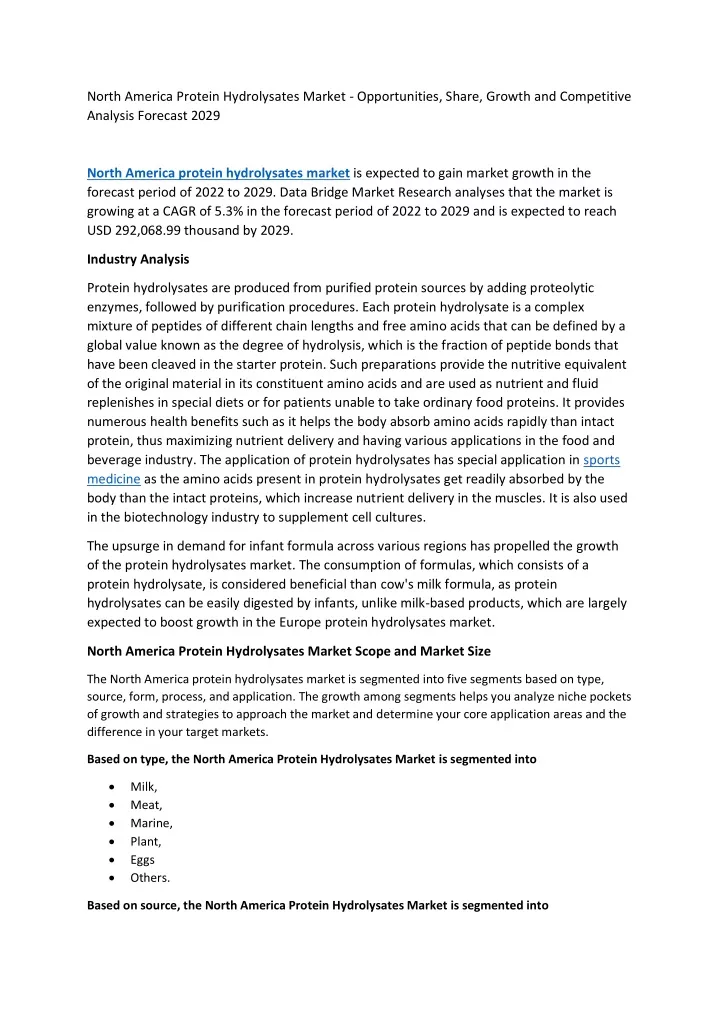 north america protein hydrolysates market