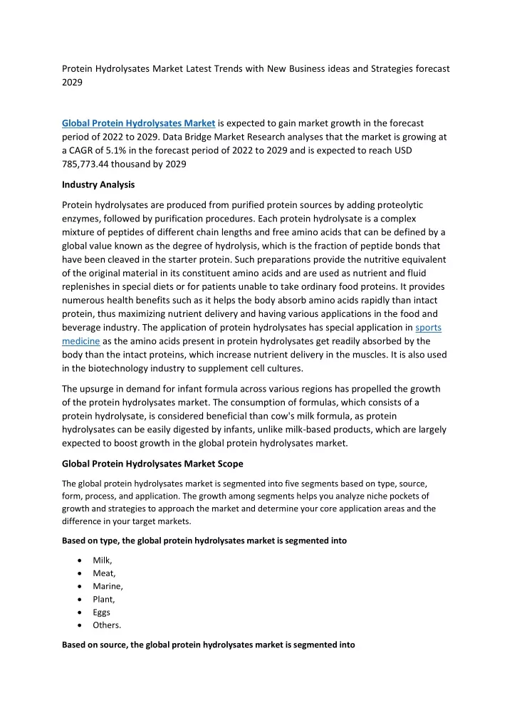 protein hydrolysates market latest trends with