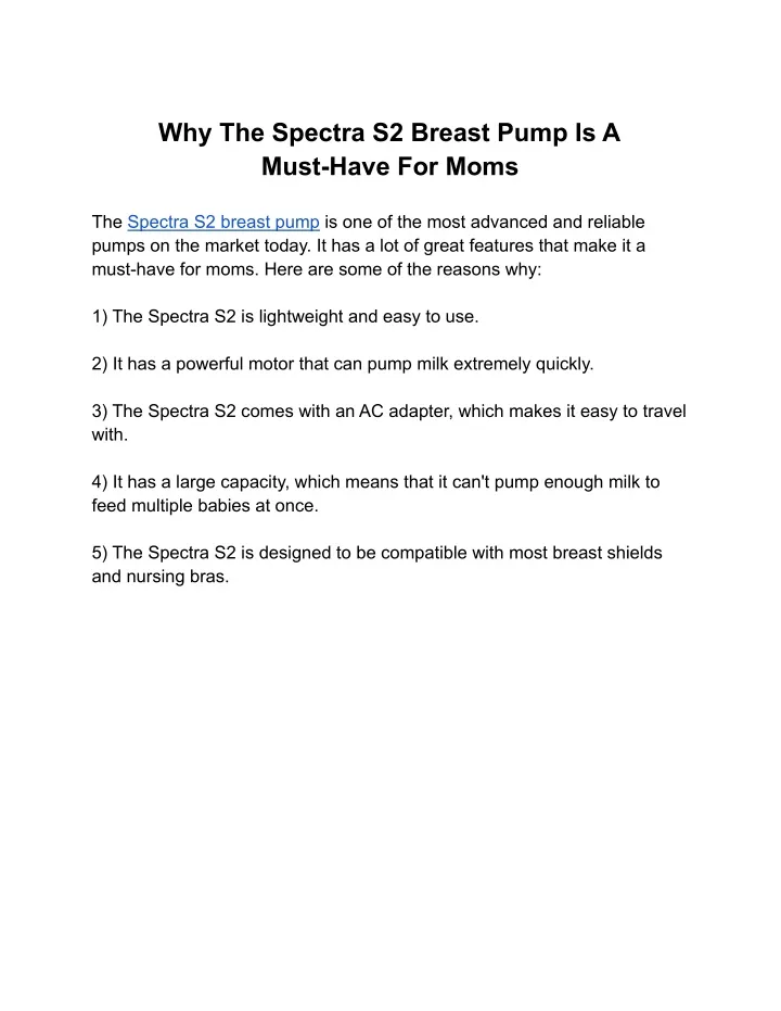 why the spectra s2 breast pump is a must have