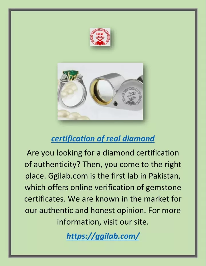 certification of real diamond
