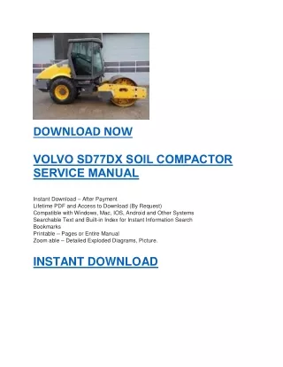 VOLVO SD77DX SOIL COMPACTOR SERVICE MANUAL
