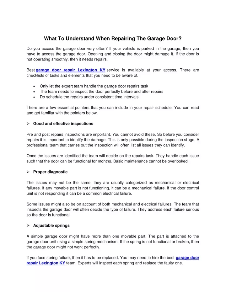 what to understand when repairing the garage door