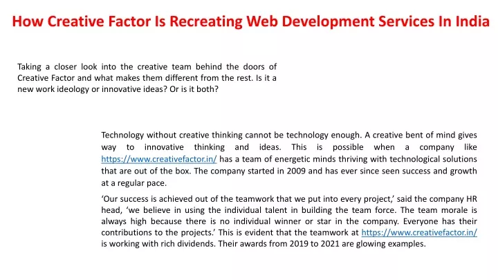 how creative factor is recreating web development