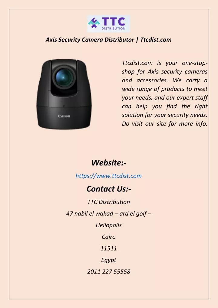 axis security camera distributor ttcdist com