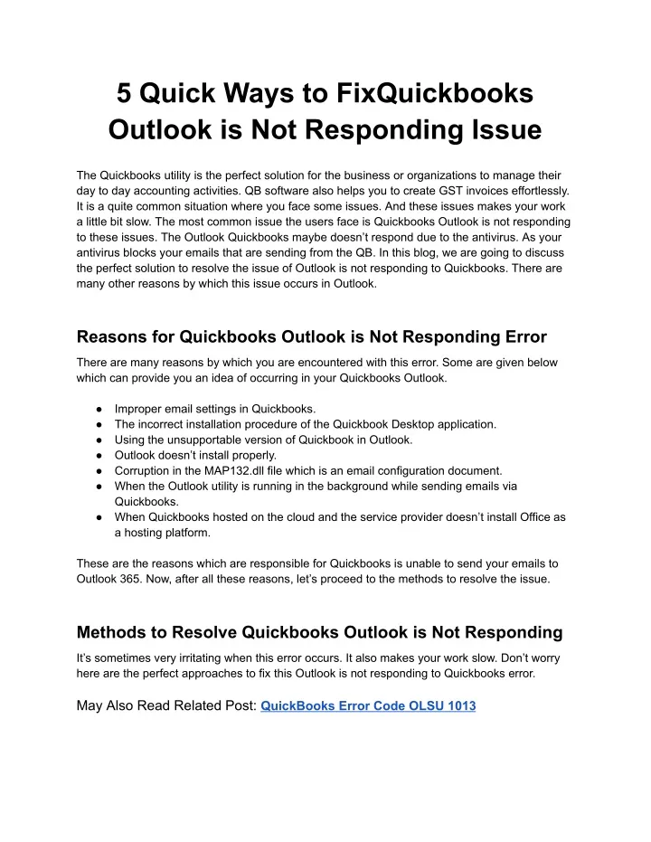 5 quick ways to fixquickbooks outlook