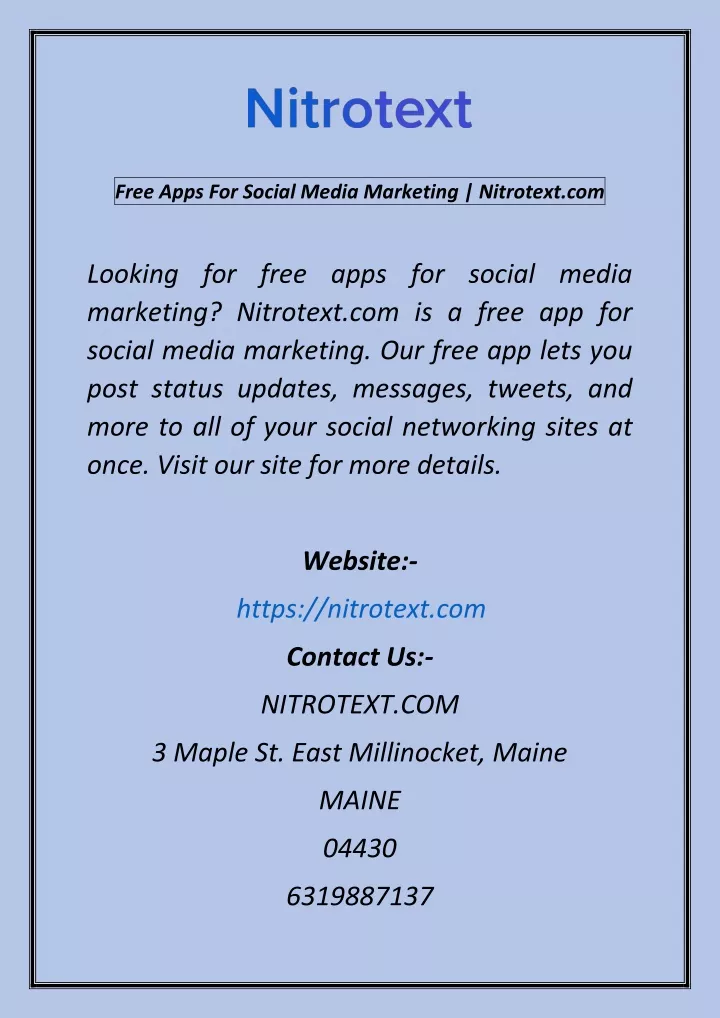 free apps for social media marketing nitrotext com