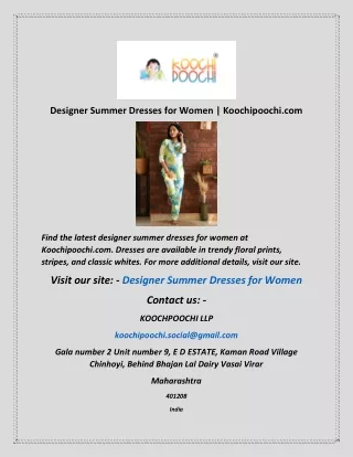 Designer Summer Dresses for Women | Koochipoochi.com