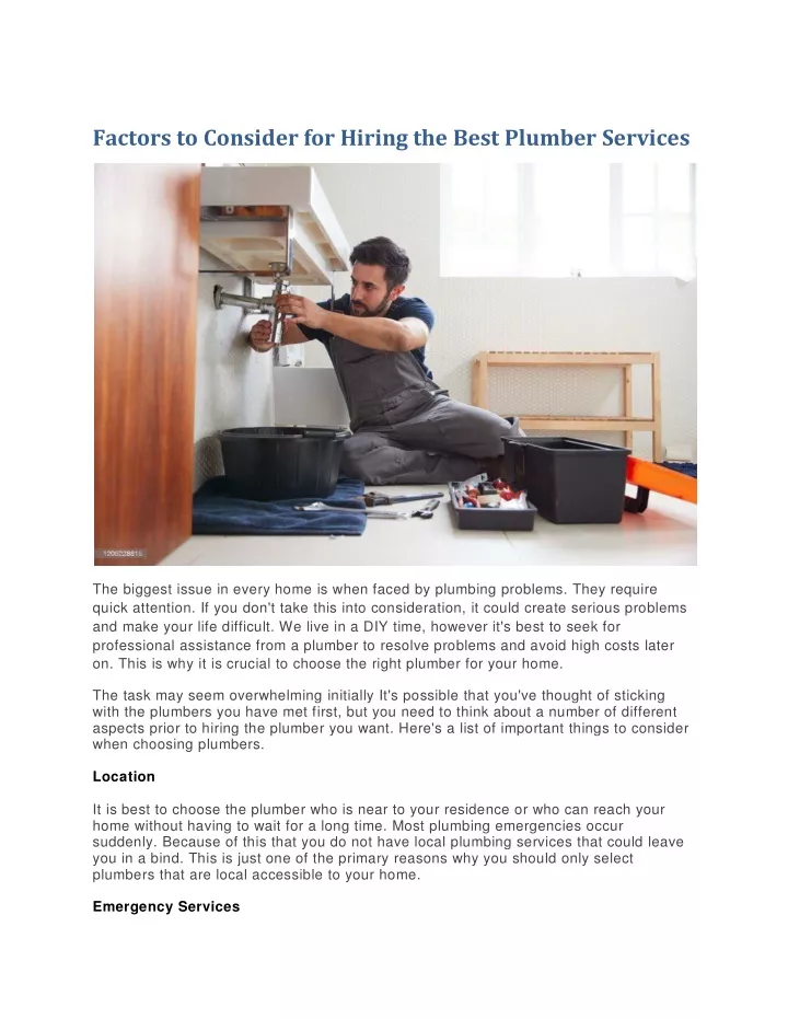 factors to consider for hiring the best plumber