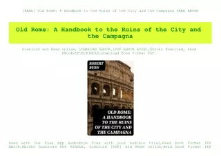 [READ] Old Rome A Handbook to the Ruins of the City and the Campagna FREE EBOOK