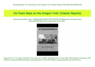 Pdf [download]^^ Ox-Team Days on the Oregon Trail (Classic Reprint) PDF EBOOK DOWNLOAD