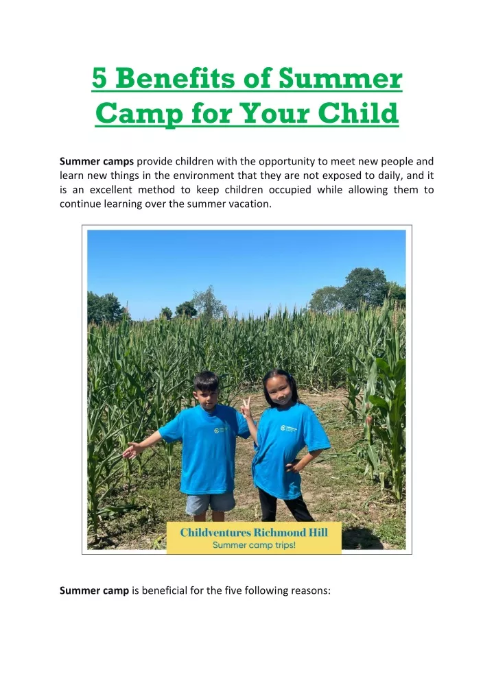 5 benefits of summer camp for your child
