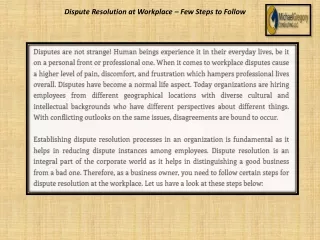 dispute resolution at workplace few steps