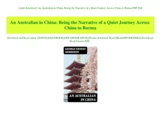 {epub download} An Australian in China Being the Narrative of a Quiet Journey Across China to Burma PDF Full